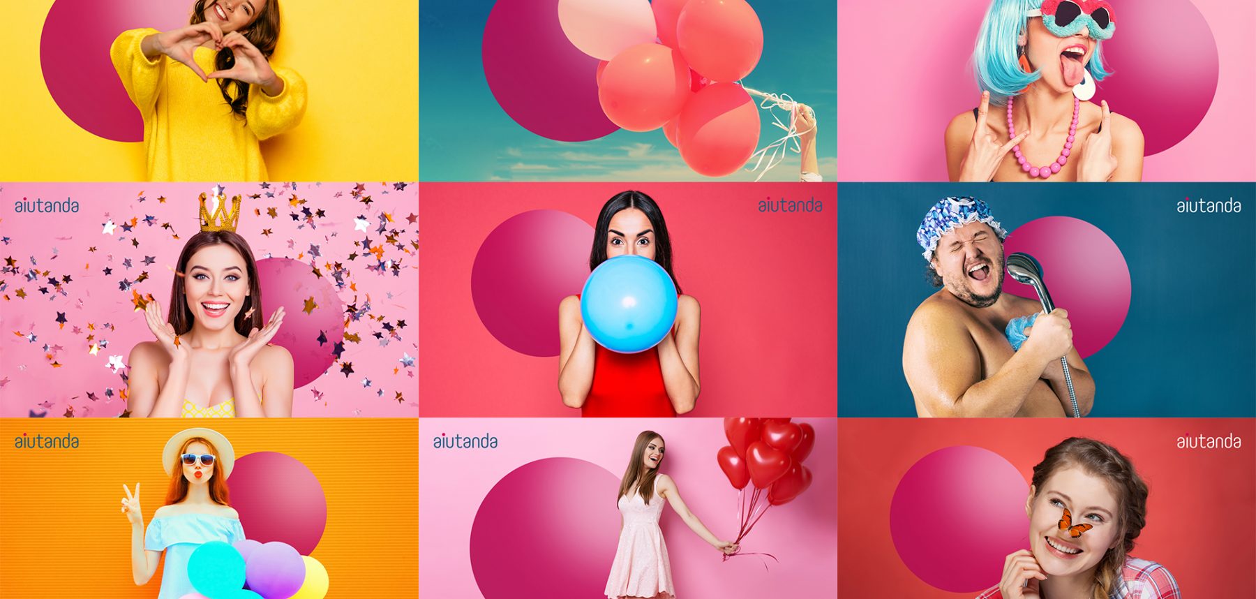 viele Menschen vor bunten Hintergründen