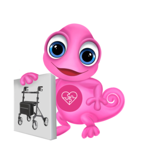 Maskottchen Leon Hilfsmittel Gehhilfen