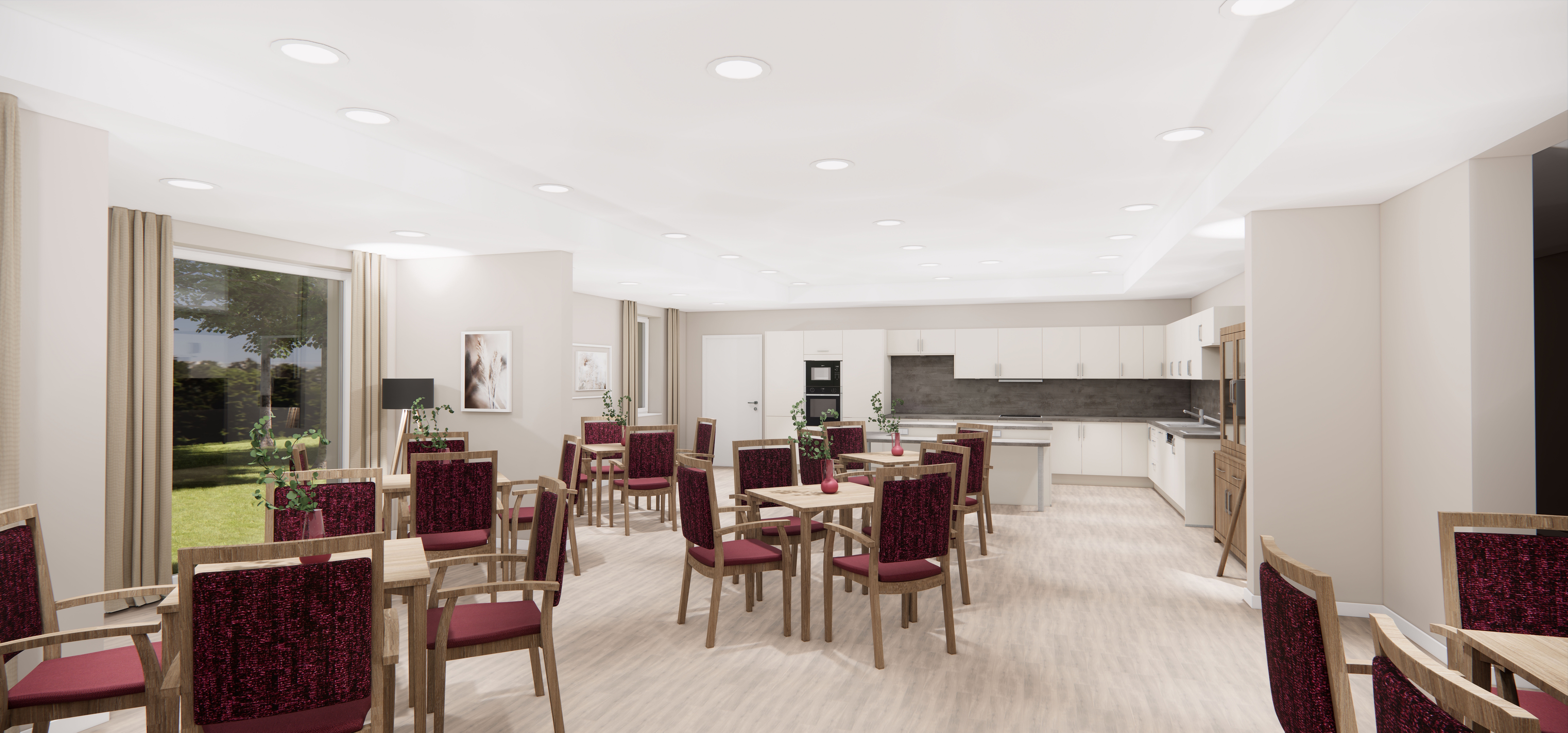 Großzügiger Aufenthaltsbereich mit Küche