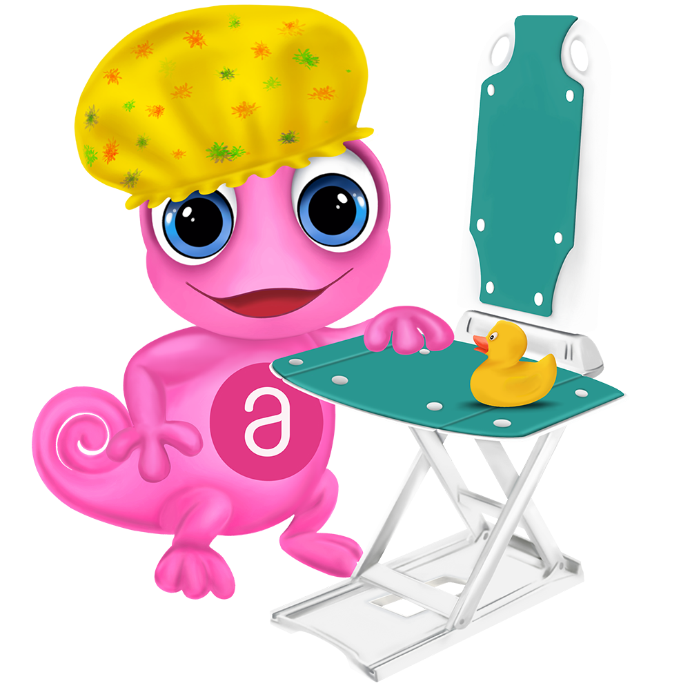 Maskottchen Leon mit Badewannenstuhl