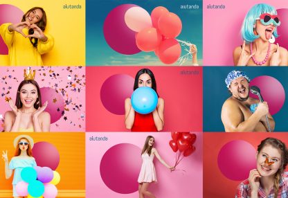 viele Menschen vor bunten Hintergründen