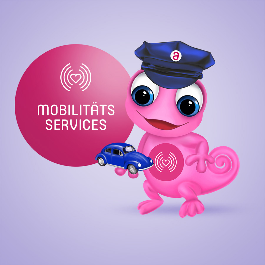 Maskottchen Leon Alltagshilfen Mobilitätsservices