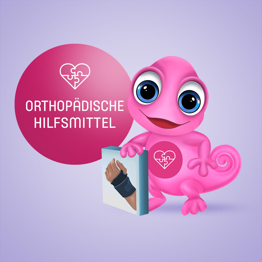 Maskottchen Leon orthopädische Hilfsmittel